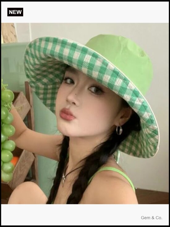 Reversible Plaid Wide Brim Sun Hat UPF 50+ Bucket Hat for Travel Beach Fishing